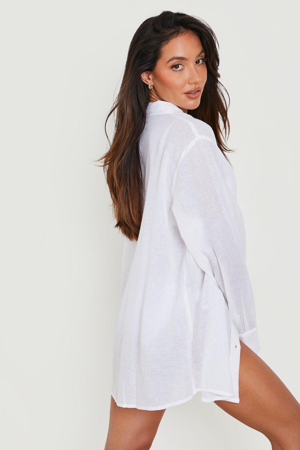 Linen Look Oversized Longline Beach Shirt